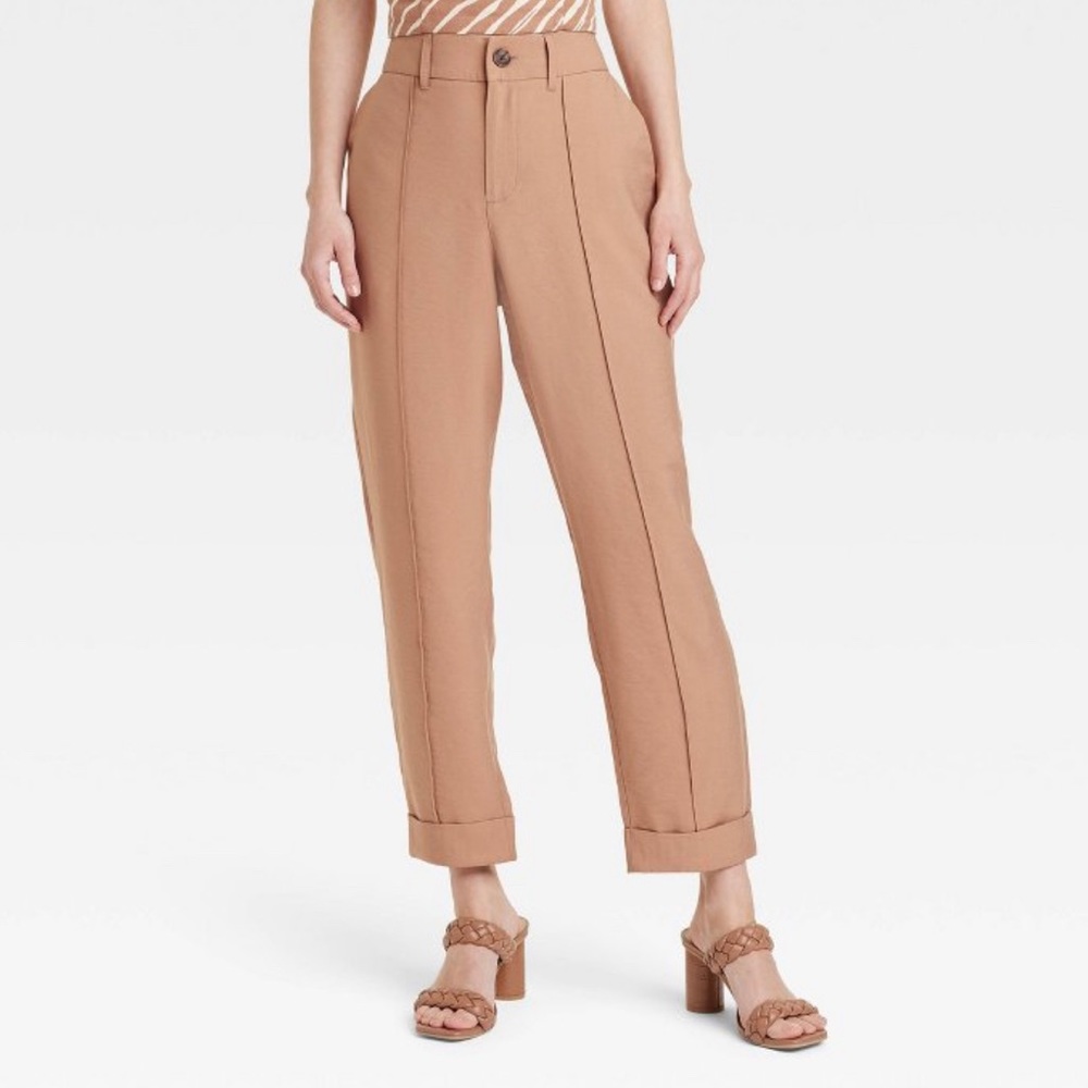 Brown Pintuck Ankle Slim Fit Pants | Sz 6 | New
